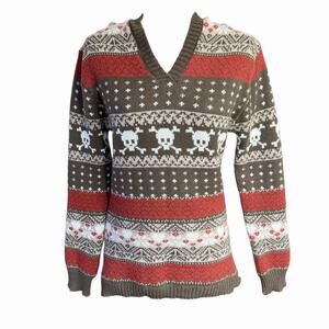 Romwe J-Fashion Women Halloween Skull Pattern Print Pullover Hooded Sweater L